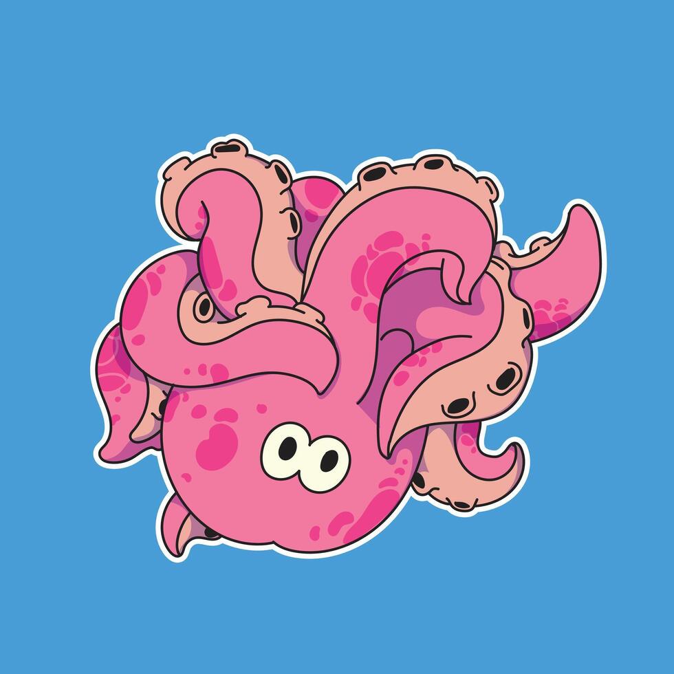 cartoon image of a pink octopus with cute eyes for stickers and many more vector