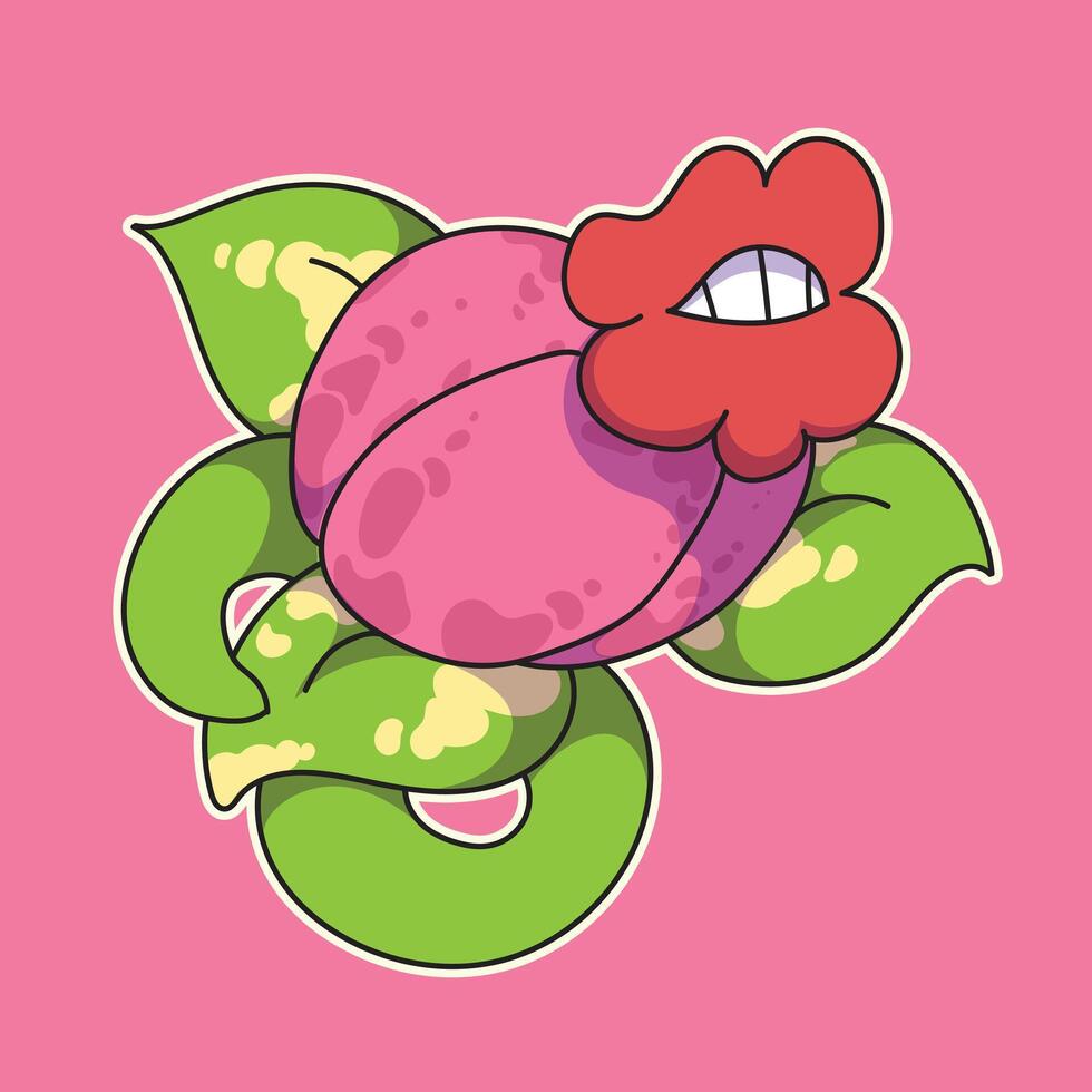Funny insect -eating monster plants with circular leaves and stems vector