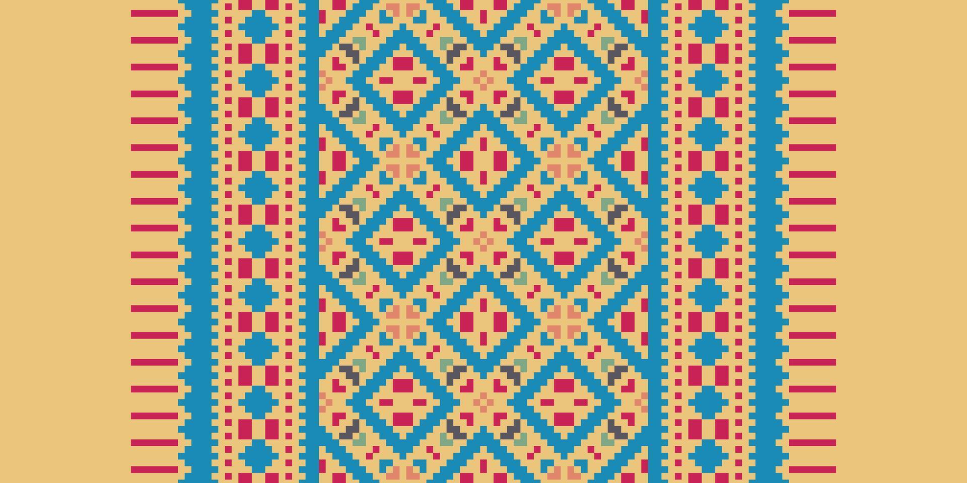 Fashion pattern Seamless Native American, Motif embroidery, Pixel Ikat embroidery Design for Print indonesian batik motif embroidery native american kurta mughal design vector