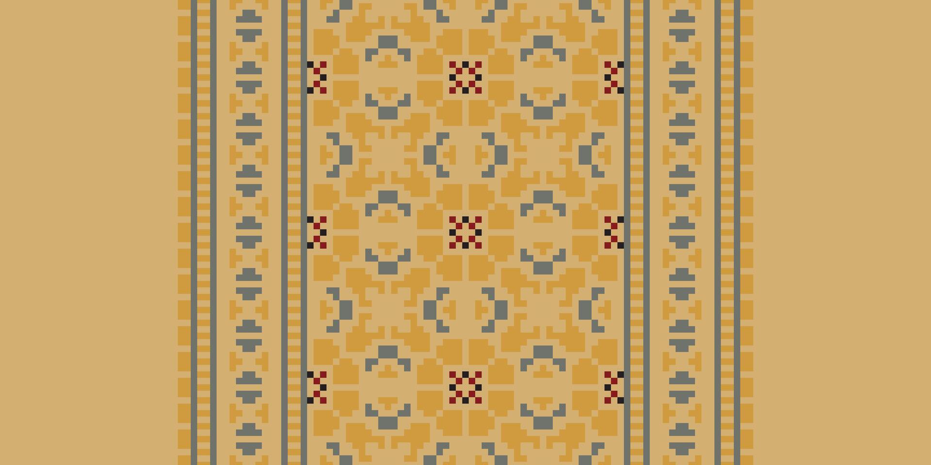 Fashion pattern Seamless Mughal architecture Motif embroidery, Pixel Ikat embroidery Design for Print figure tribal ink on cloth patola sari vector