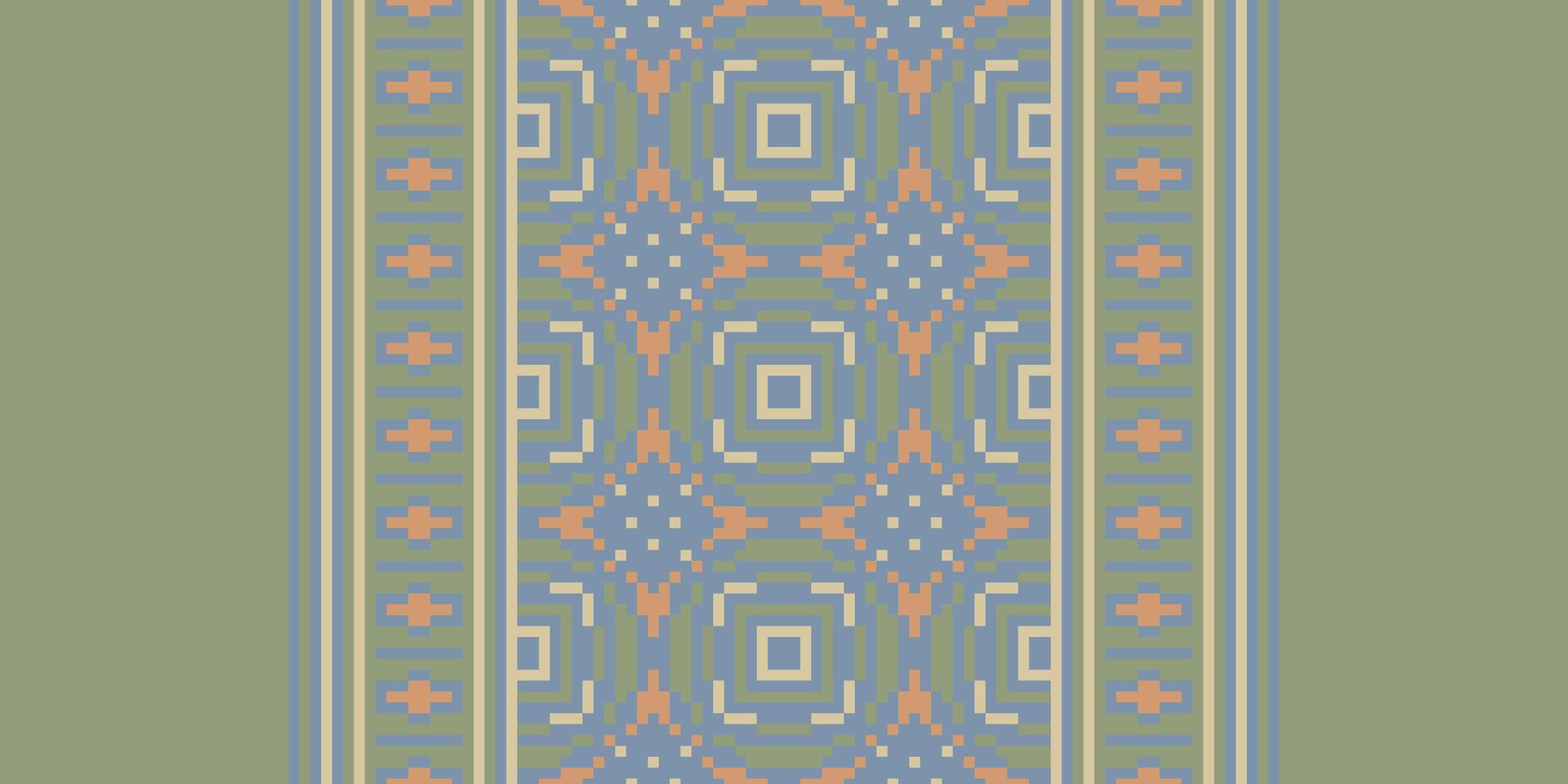 Tissue Dupatta Seamless Bandana print silk Motif embroidery, Pixel Ikat embroidery Design for Print indigenous art aboriginal art pattern floral kurti mughal border vector
