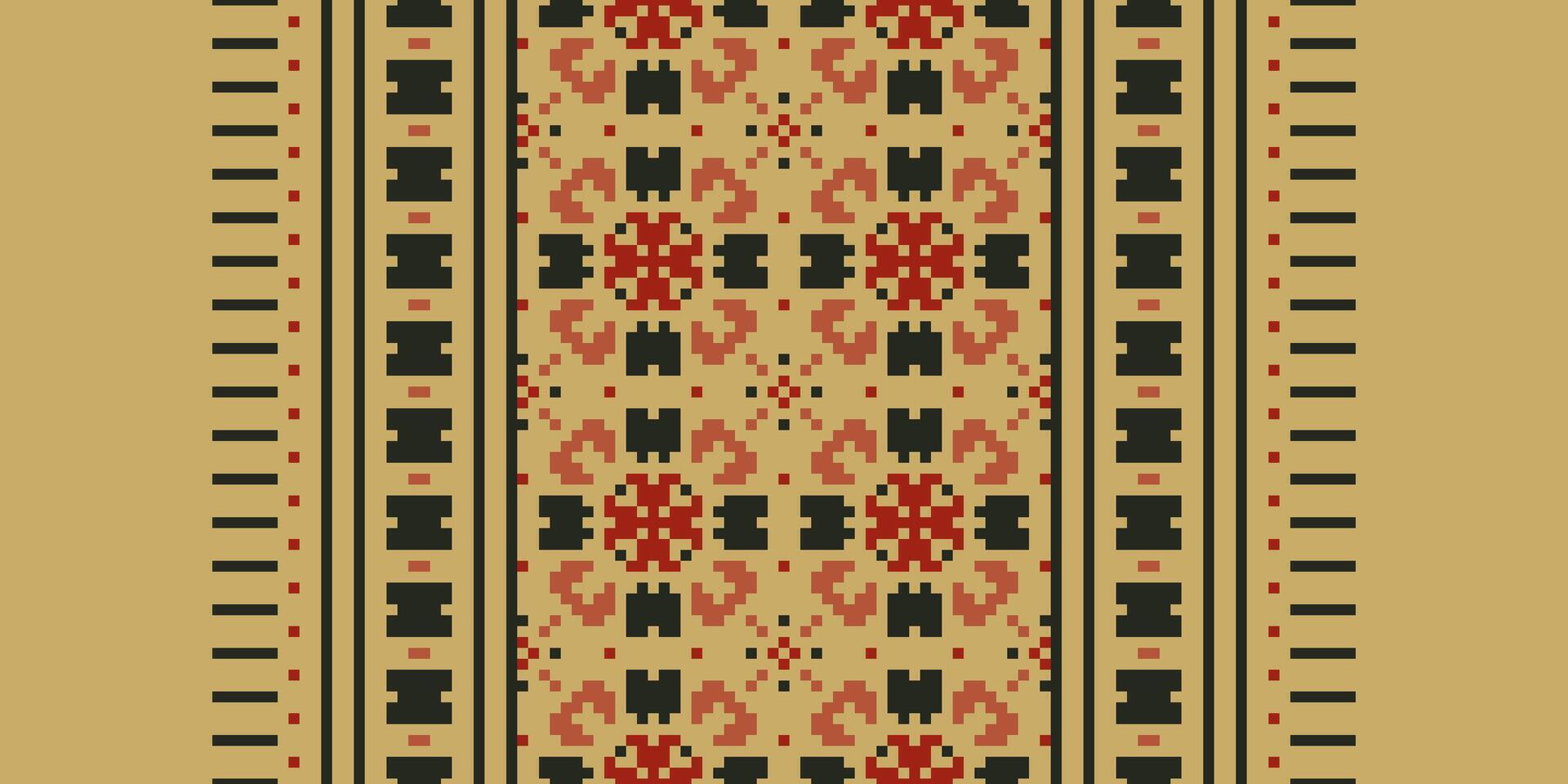 Tissue Dupatta Seamless Bandana print silk Motif embroidery, Pixel Ikat embroidery Design for Print indonesian batik motif embroidery native american kurta mughal design vector
