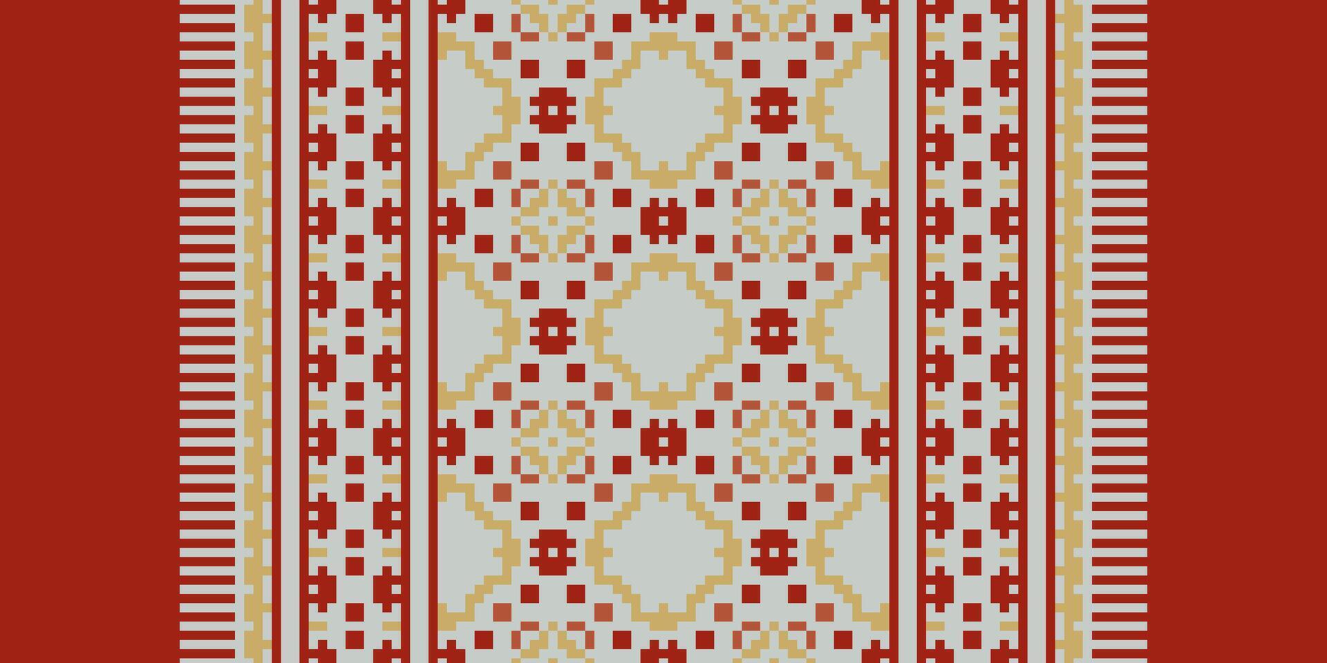 Tissue Dupatta Seamless Mughal architecture Motif embroidery, Pixel Ikat embroidery Design for Print Texture fabric saree sari carpet. kurta patola saree vector