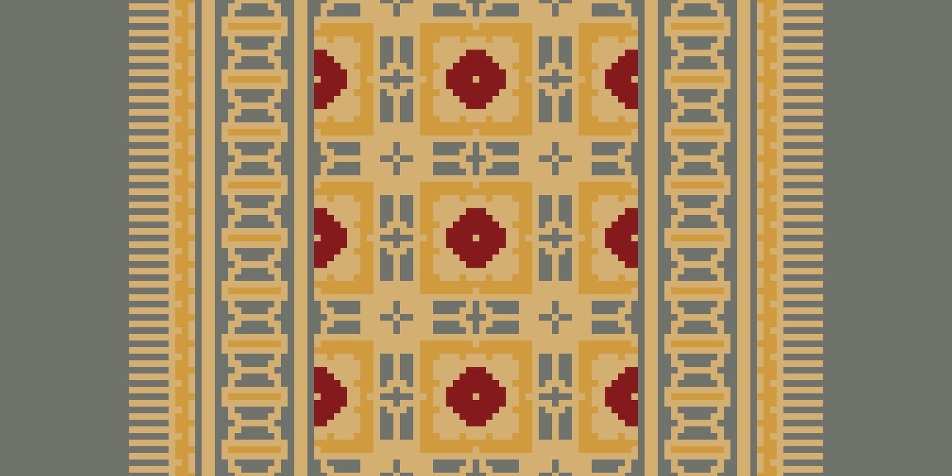 Silk fabric Patola sari Pattern Seamless Bandana print silk Motif embroidery, Pixel Ikat embroidery Design for Print indonesian batik motif embroidery native american kurta mughal design vector