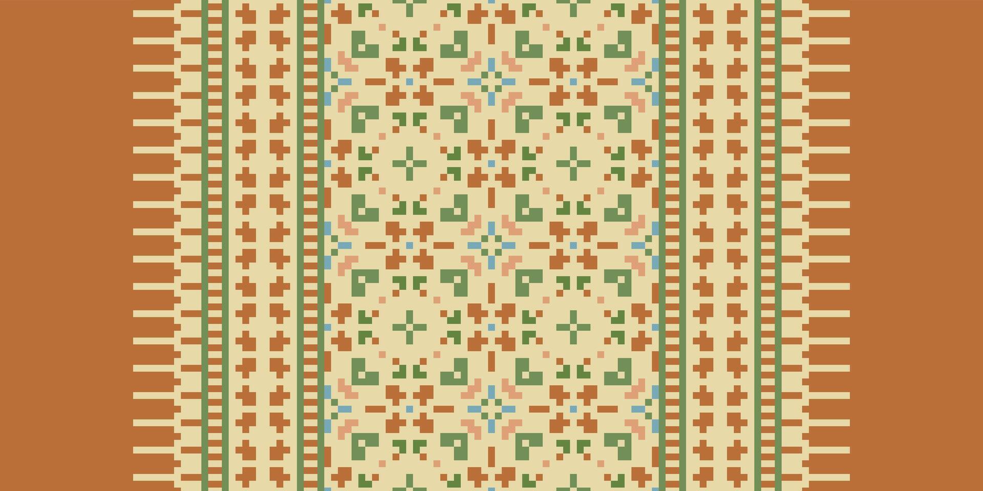 Peruvian pattern Seamless Mughal architecture Motif embroidery, Pixel Ikat embroidery Design for Print tie dyeing pillowcase sambal puri kurti mughal architecture vector