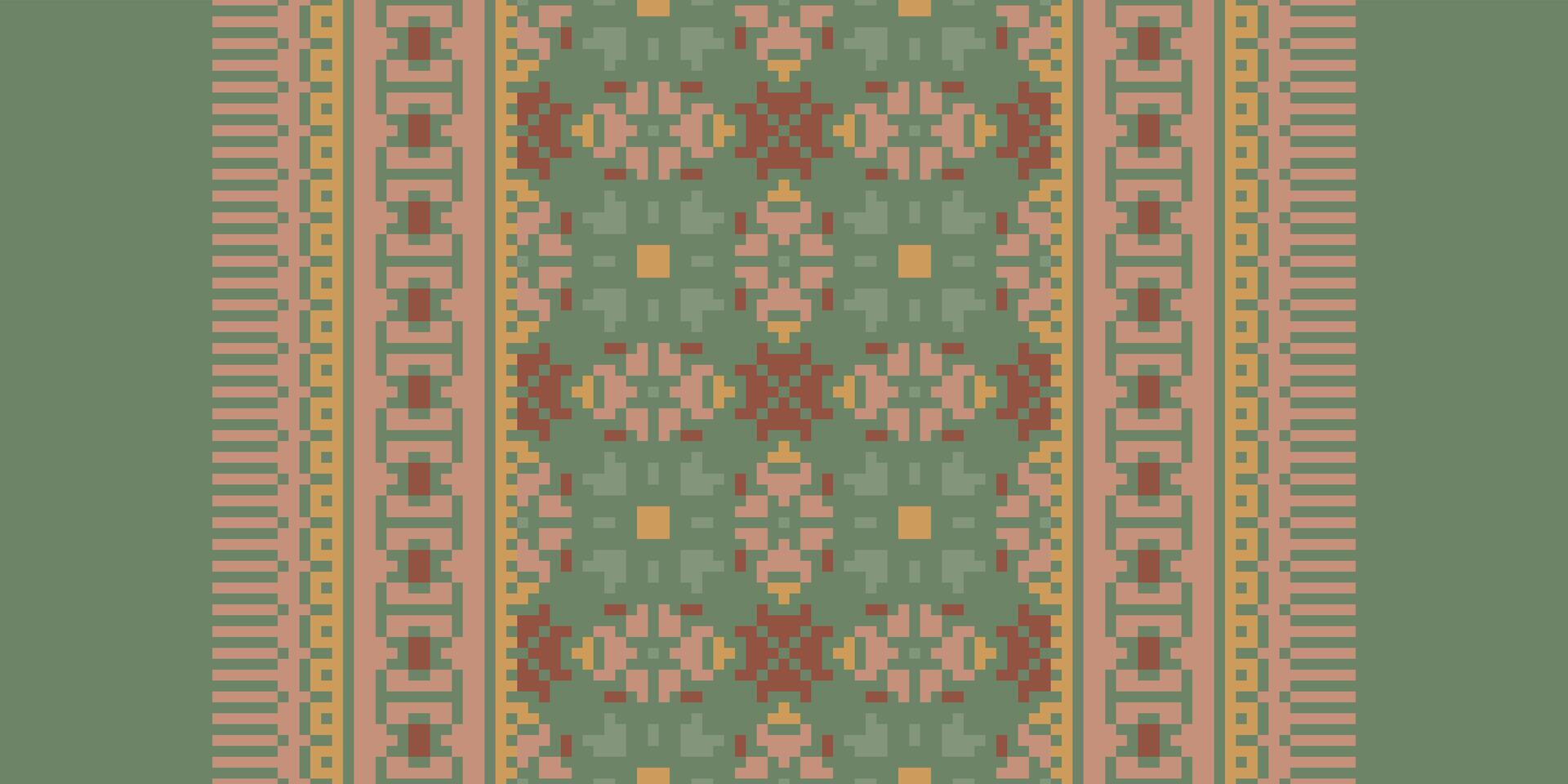 Patola sari Seamless Bandana print silk Motif embroidery, Pixel Ikat embroidery Design for Print pattern vintage flower folk navajo patchwork pattern vector