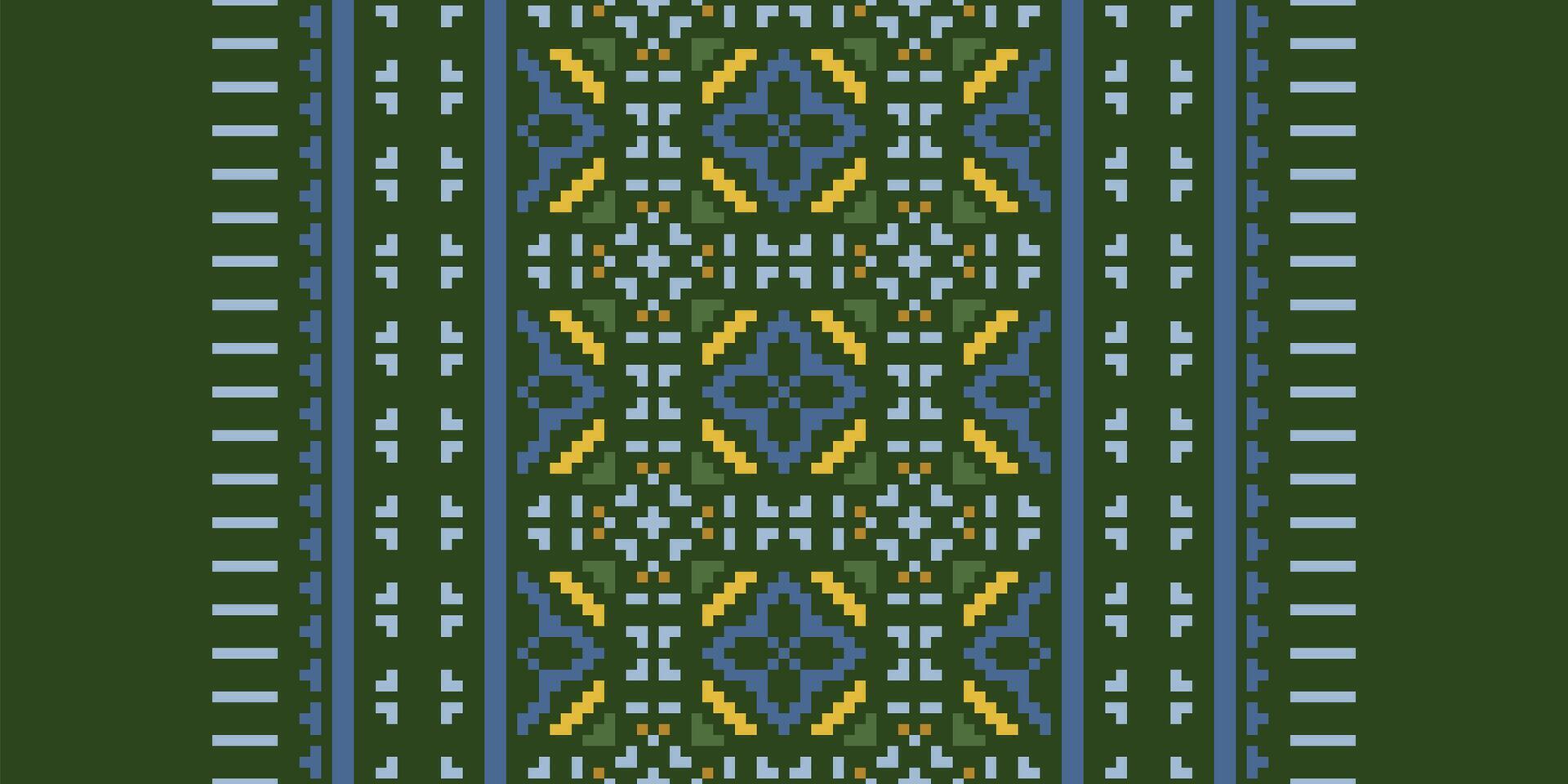 Patola sari Seamless Bandana print silk Motif embroidery, Pixel Ikat embroidery Design for Print border embroidery ancient egypt vector