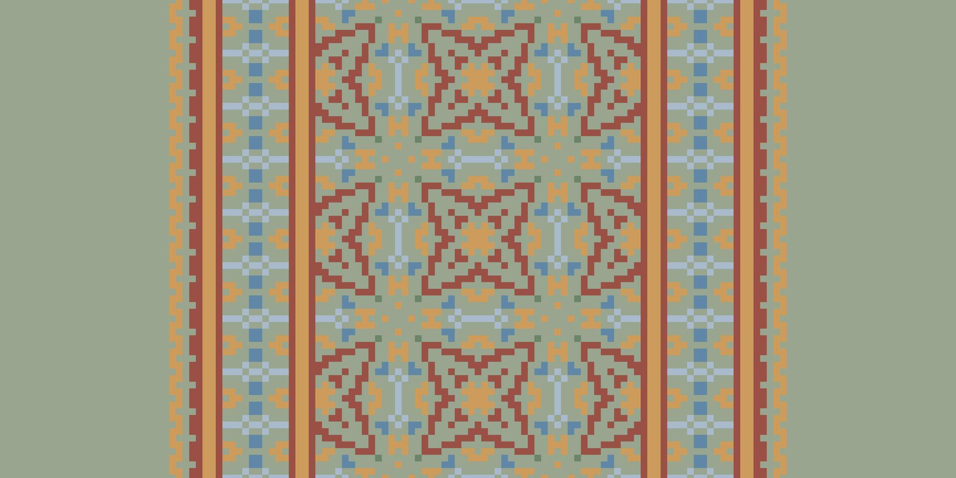 Patola sari Seamless Mughal architecture Motif embroidery, Pixel Ikat embroidery Design for Print tapestry floral kimono repeat pattern lacing spanish motif vector