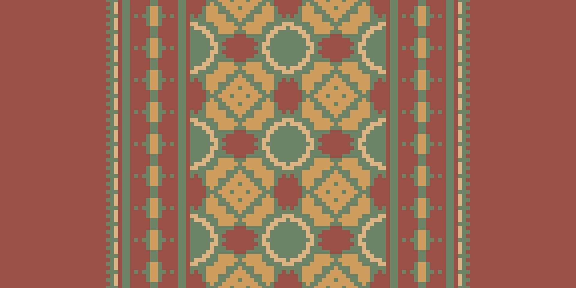 Patola sari Seamless Scandinavian pattern Motif embroidery, Pixel Ikat embroidery Design for Print border embroidery ancient egypt vector