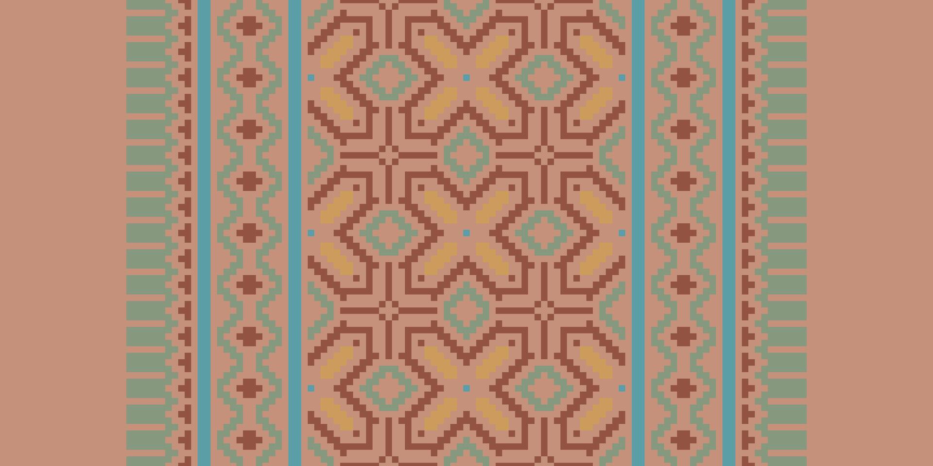 Kilim Pattern Seamless Bandana print silk Motif embroidery, Pixel Ikat embroidery Design for Print Texture fabric saree sari carpet. kurta patola saree vector