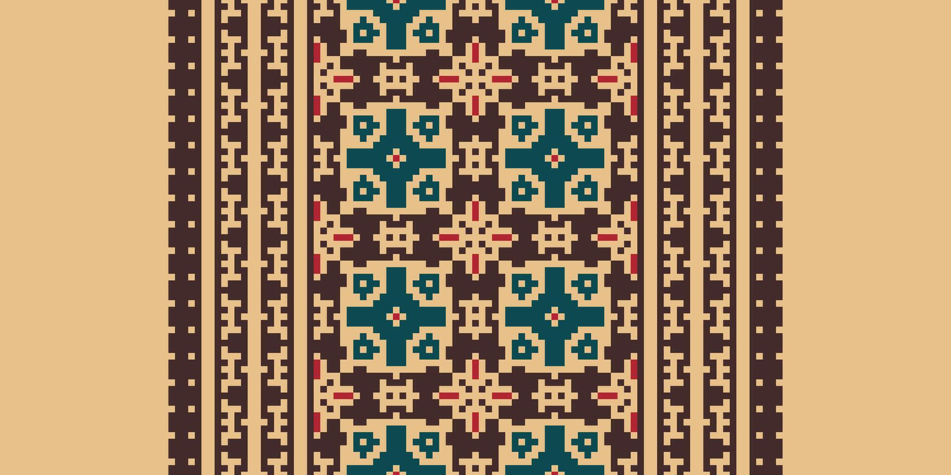 Kilim Pattern Seamless Scandinavian pattern Motif embroidery, Pixel Ikat embroidery Design for Print egyptian pattern tibetan mandala bandanna vector