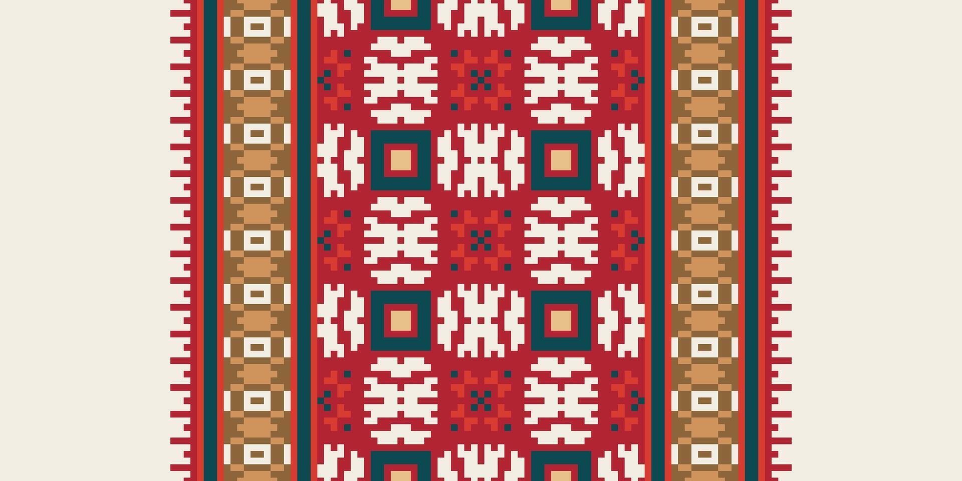 Dupatta Pattern Seamless Native American, Motif embroidery, Pixel Ikat embroidery Design for Print Texture fabric saree sari carpet. kurta patola saree vector