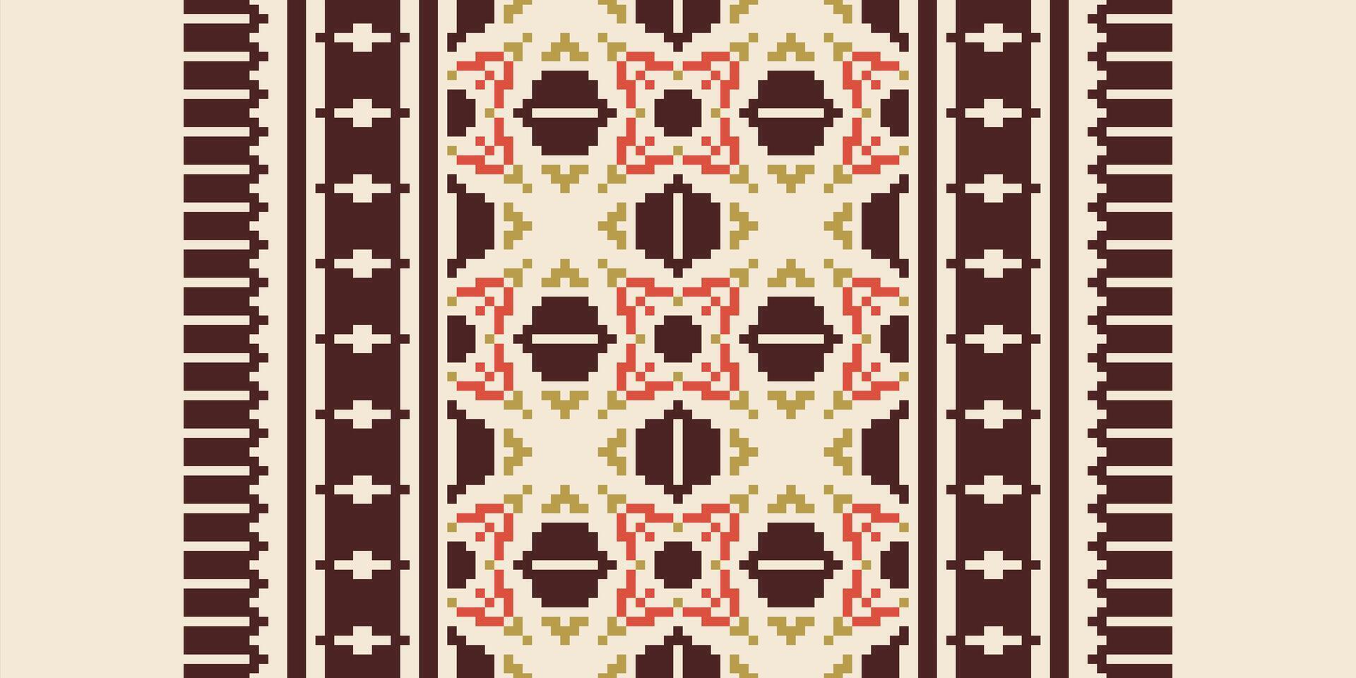 Dupatta Pattern Seamless Native American, Motif embroidery, Pixel Ikat embroidery Design for Print figure tribal ink on cloth patola sari vector