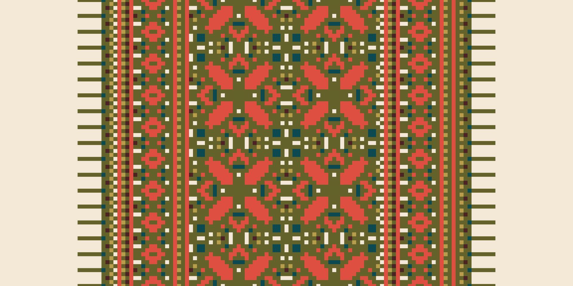 Dupatta Pattern Seamless Native American, Motif embroidery, Pixel Ikat embroidery Design for Print egyptian pattern tibetan mandala bandanna vector