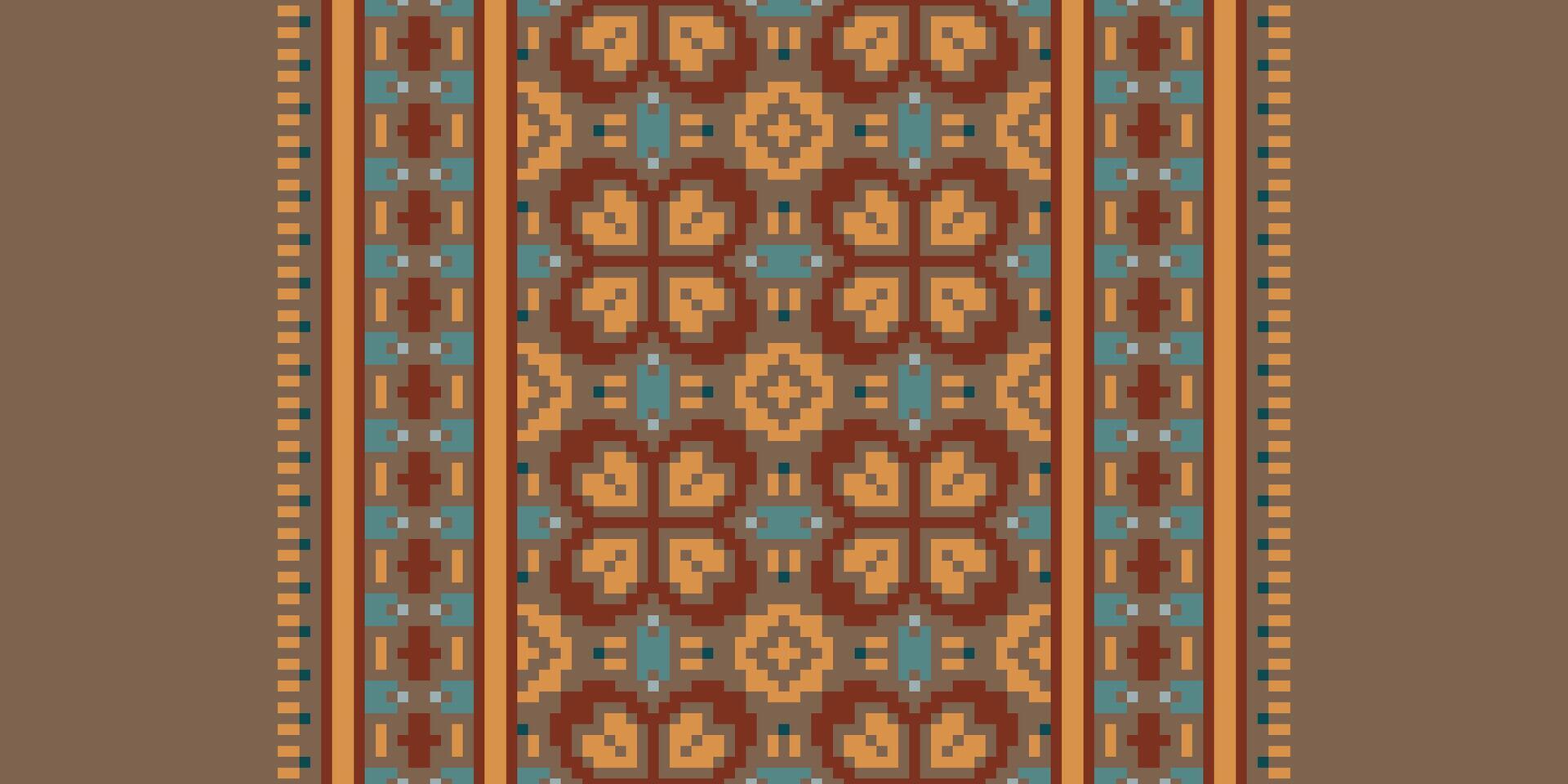 Dupatta Pattern Seamless Bandana print silk Motif embroidery, Pixel Ikat embroidery Design for Print pattern vintage flower folk navajo patchwork pattern vector