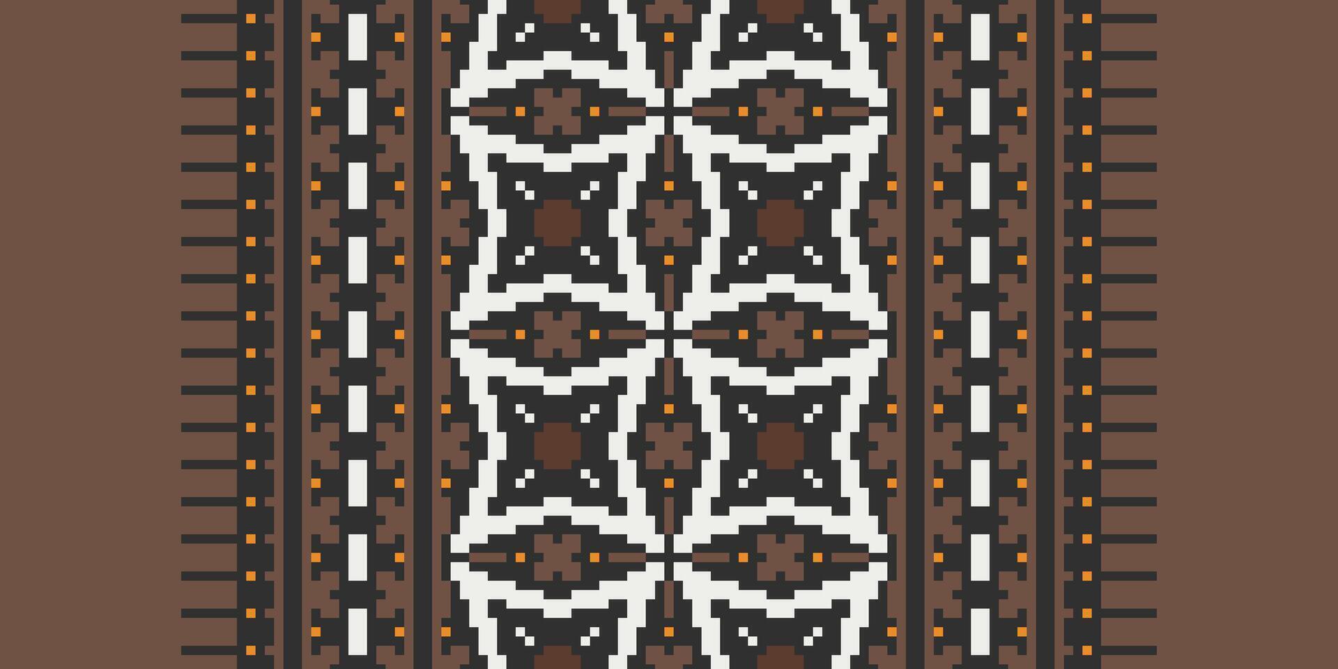 Dupatta Pattern Seamless Bandana print silk Motif embroidery, Pixel Ikat embroidery Design for Print figure tribal ink on cloth patola sari vector