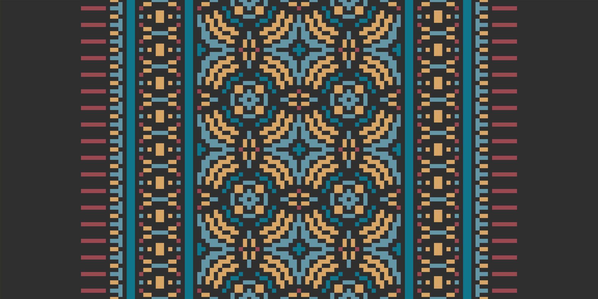 Dupatta Pattern Seamless Scandinavian pattern Motif embroidery, Pixel Ikat embroidery Design for Print endless arabesque cloth dupatta shawl bandana print silk kurta men vector
