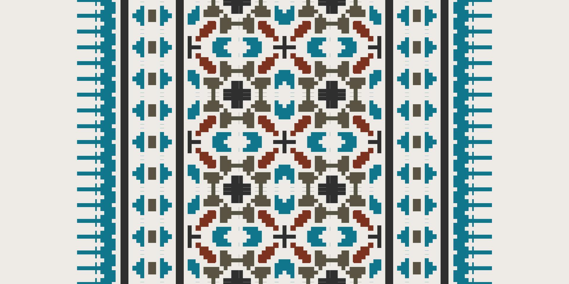 Dupatta Pattern Seamless Scandinavian pattern Motif embroidery, Pixel Ikat embroidery Design for Print scarf hijab pattern kerchief Pixel Ikat Silk kurti model mughal patterns vector