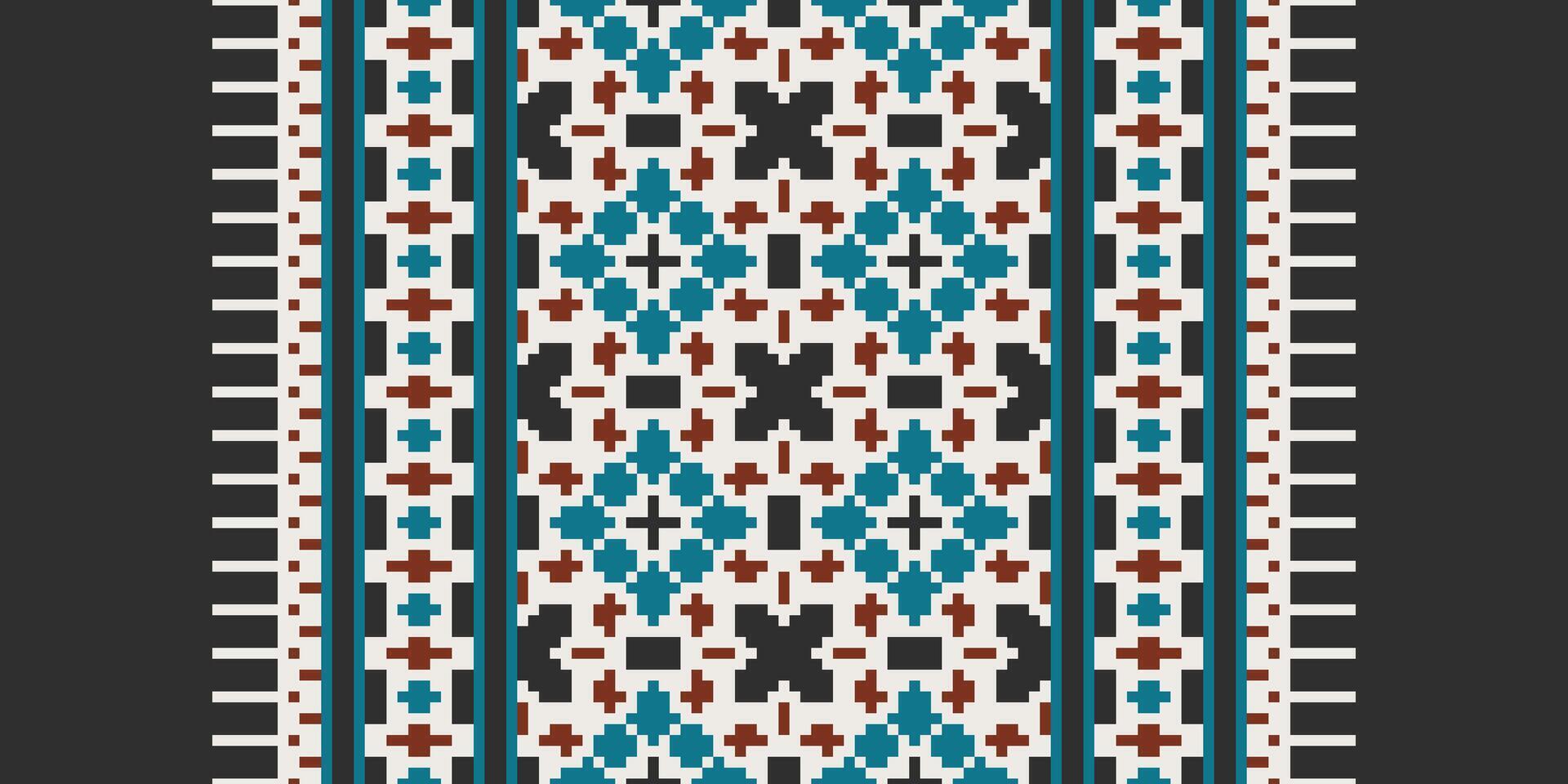 Dupatta Pattern Seamless Scandinavian pattern Motif embroidery, Pixel Ikat embroidery Design for Print vyshyvanka placemat quilt sarong sarong beach kurtis Indian motifs vector