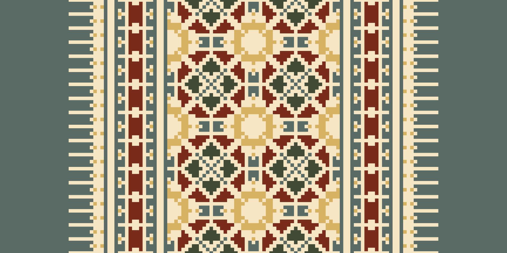 Motif folklore pattern Seamless Native American, Motif embroidery, Pixel Ikat embroidery Design for Print egyptian pattern tibetan mandala bandanna vector