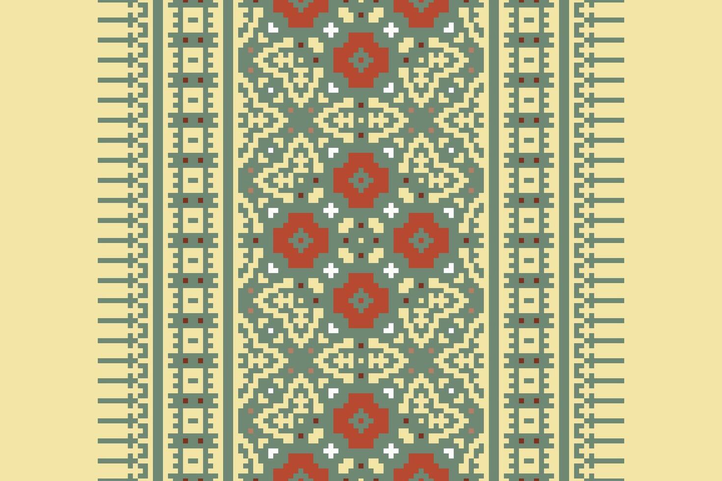 Anarkali frock design Seamless Bandana print silk Motif embroidery, Pixel Ikat embroidery Design for Print scandinavian pattern saree ethnic nativity gypsy pattern vector