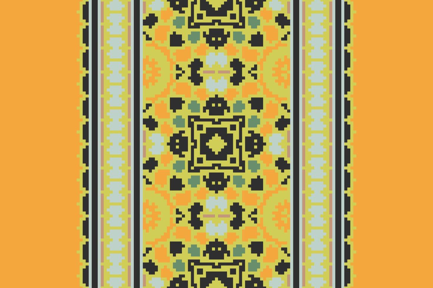Plazo pattern Seamless Native American, Motif embroidery, Pixel Ikat embroidery Design for Print endless arabesque cloth dupatta shawl bandana print silk kurta men vector
