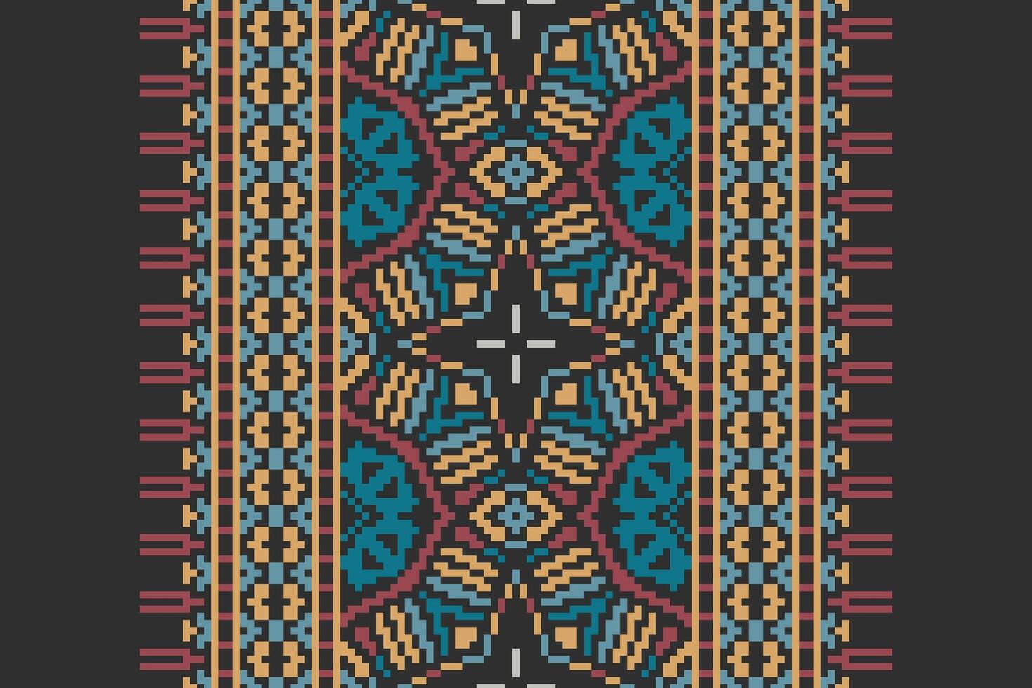 Plazo pattern Seamless Bandana print silk Motif embroidery, Pixel Ikat embroidery Design for Print scandinavian pattern saree ethnic nativity gypsy pattern vector