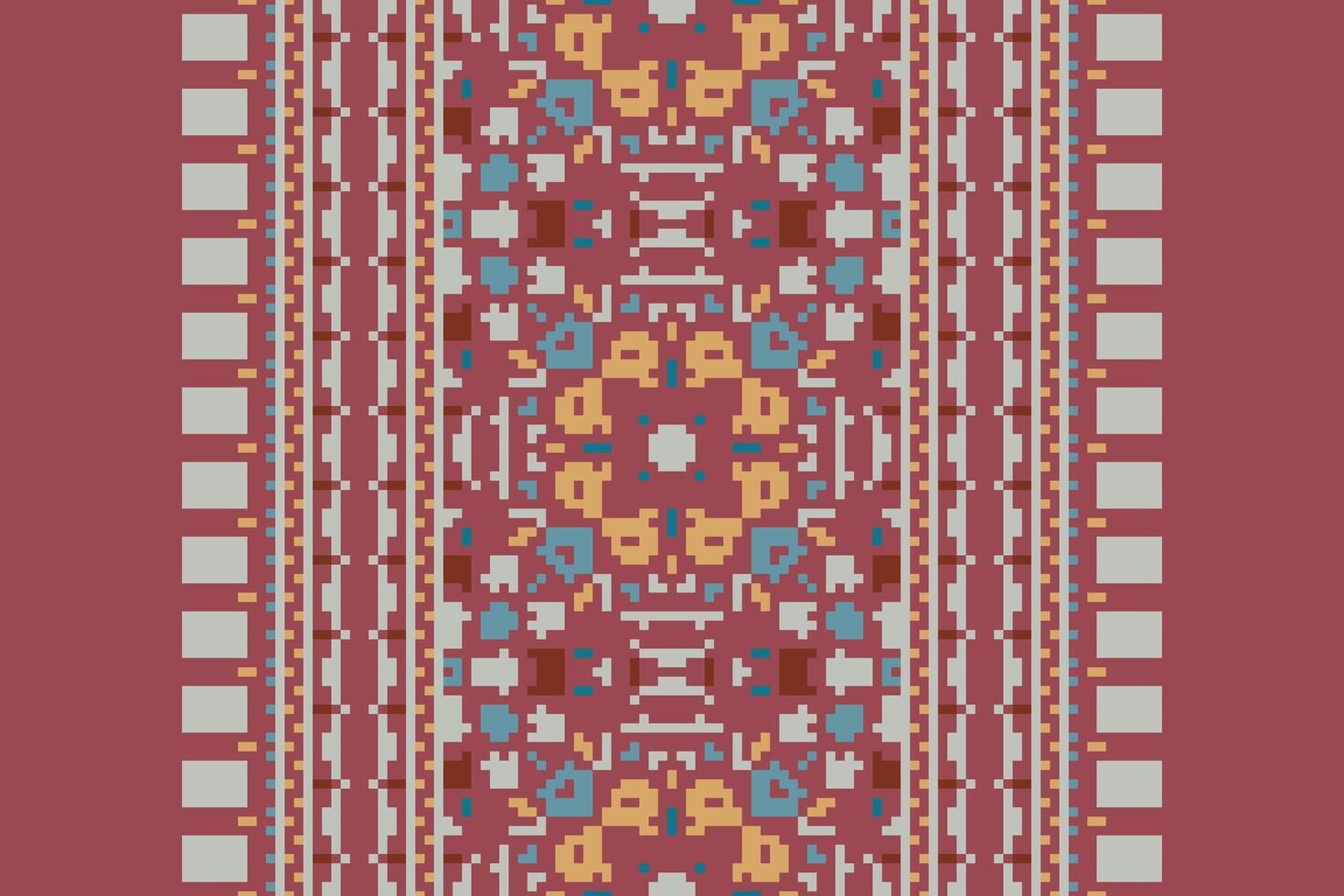Plazo pattern Seamless Bandana print silk Motif embroidery, Pixel Ikat embroidery Design for Print scandinavian pattern saree ethnic nativity gypsy pattern vector