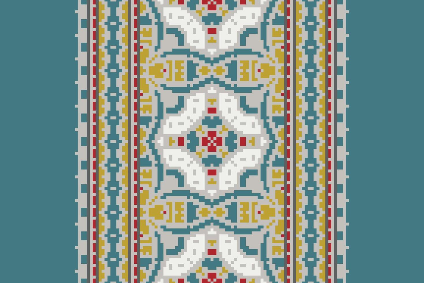 Plazo pattern Seamless Mughal architecture Motif embroidery, Pixel Ikat embroidery Design for Print endless arabesque cloth dupatta shawl bandana print silk kurta men vector