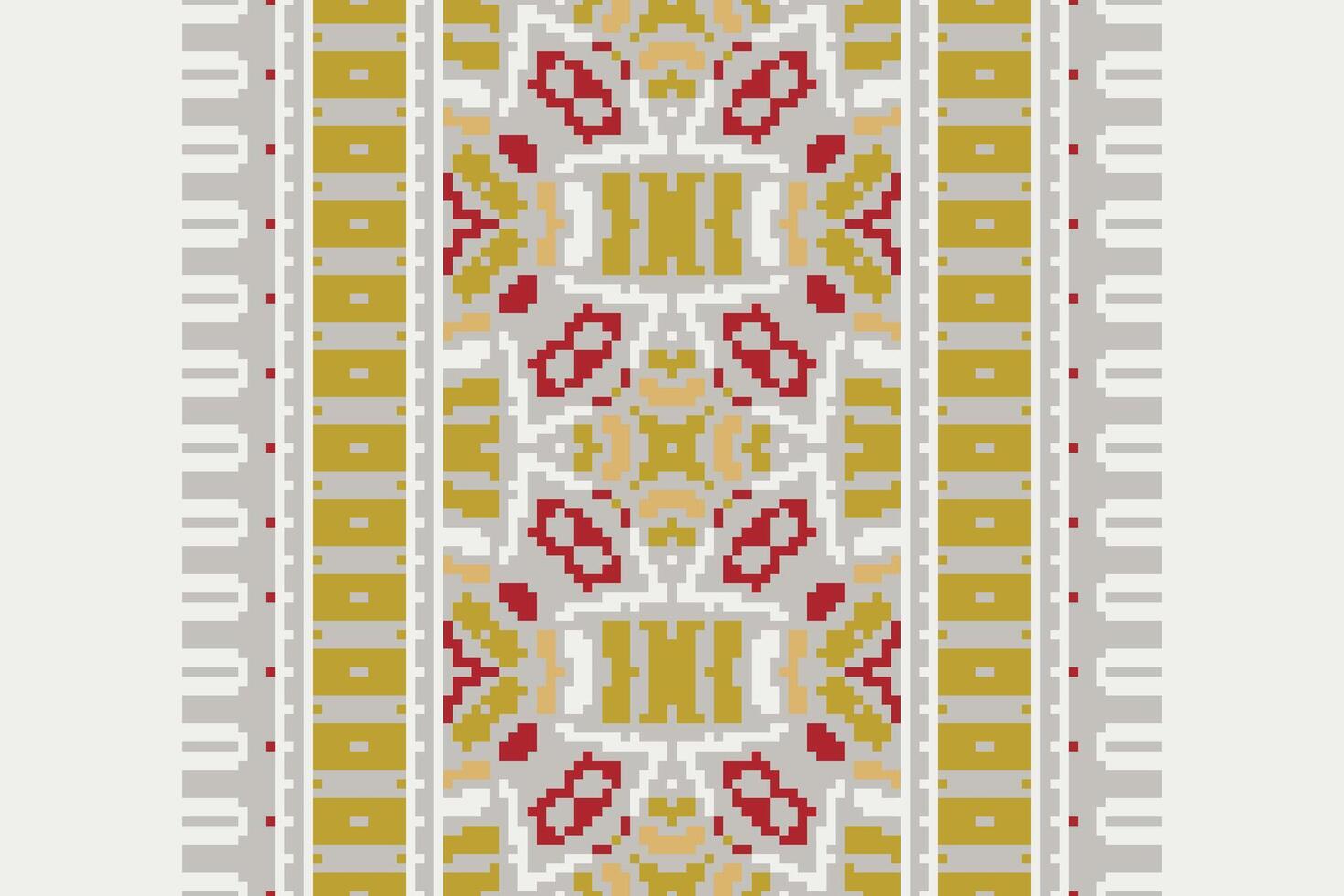 Plazo pattern Seamless Mughal architecture Motif embroidery, Pixel Ikat embroidery Design for Print Texture fabric saree sari carpet. kurta patola saree vector
