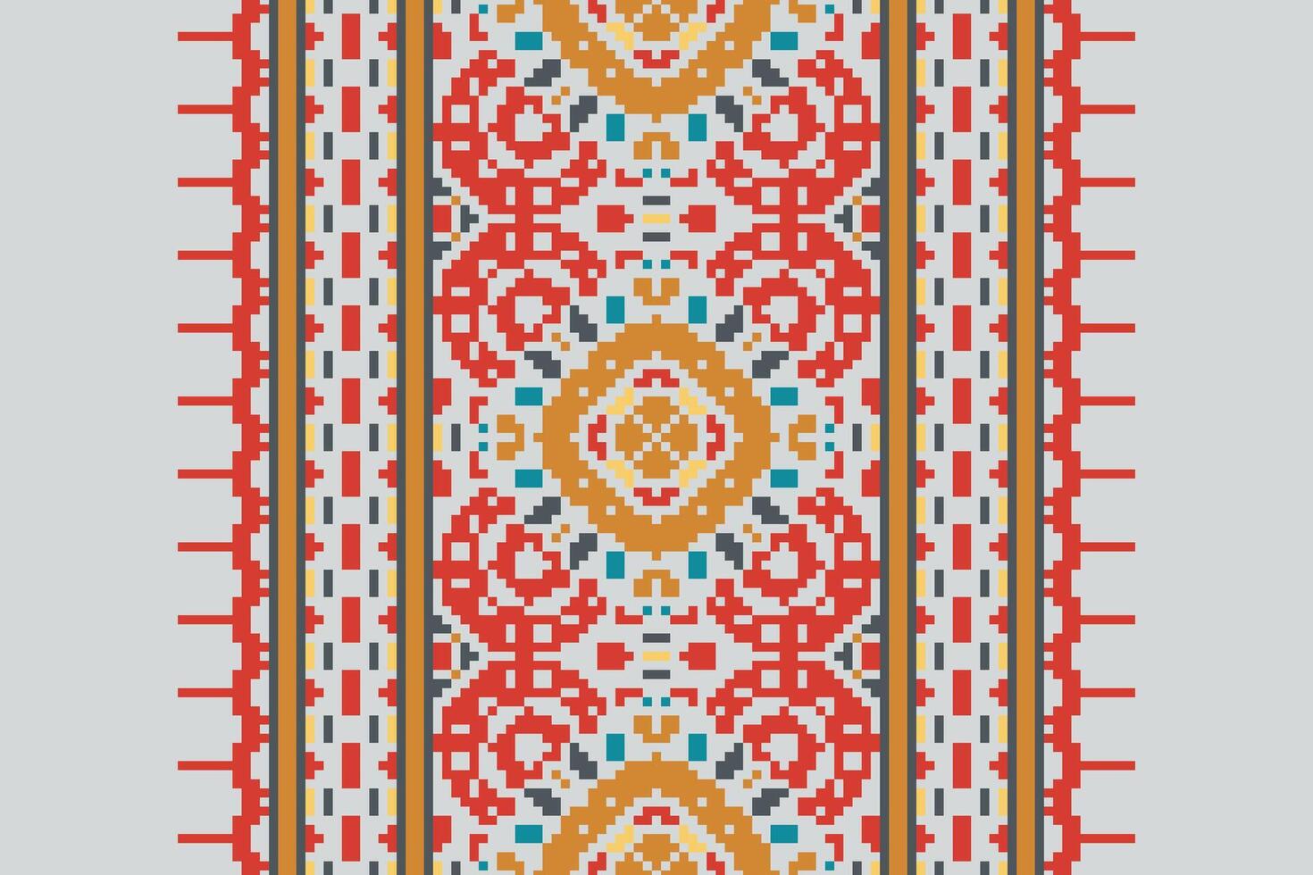 Banarasi Pattern Seamless Bandana print silk Motif embroidery, Pixel Ikat embroidery Design for Print Texture fabric saree sari carpet. kurta patola saree vector