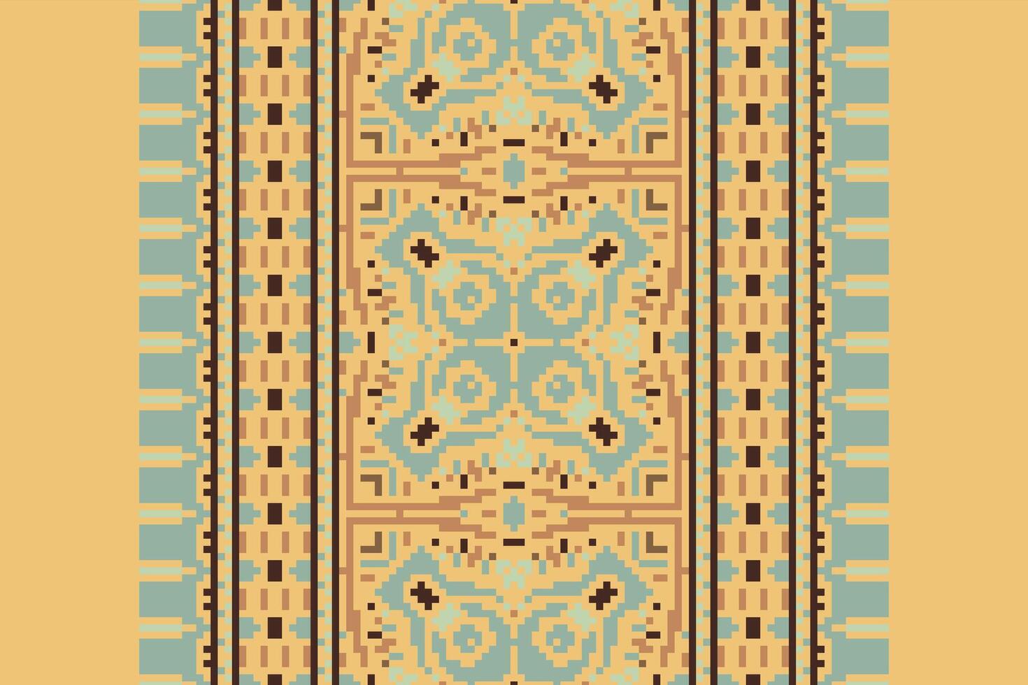 Banarasi Pattern Seamless Mughal architecture Motif embroidery, Pixel Ikat embroidery Design for Print endless arabesque cloth dupatta shawl bandana print silk kurta men vector