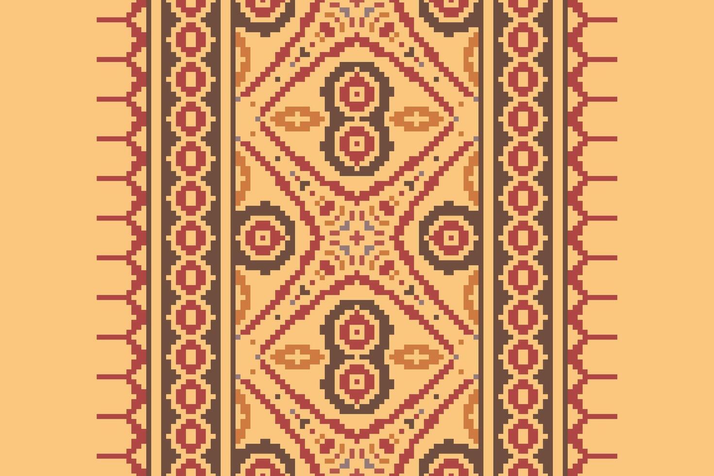 Pixel Cross Stitch pattern with Floral Designs. Traditional cross stitch needlework. Geometric Ethnic pattern, Embroidery, Textile ornamentation, fabric, Hand stitched pattern, Cultural stitching vector
