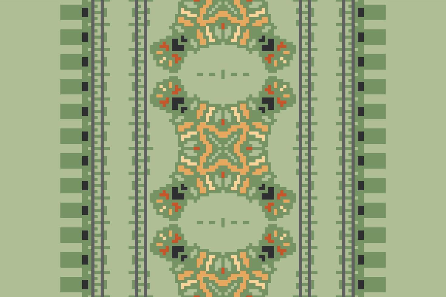 Pixel Cross Stitch pattern with Floral Designs. Traditional cross stitch needlework. Geometric Ethnic pattern, Embroidery, Textile ornamentation, fabric, Hand stitched pattern, Cultural stitching vector
