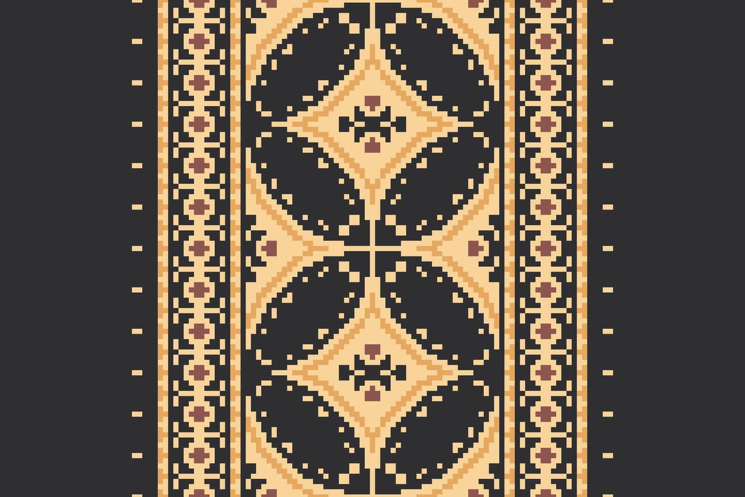 Pixel Cross Stitch pattern with Floral Designs. Traditional cross stitch needlework. Geometric Ethnic pattern, Embroidery, Textile ornamentation, fabric, Hand stitched pattern, Cultural stitching vector