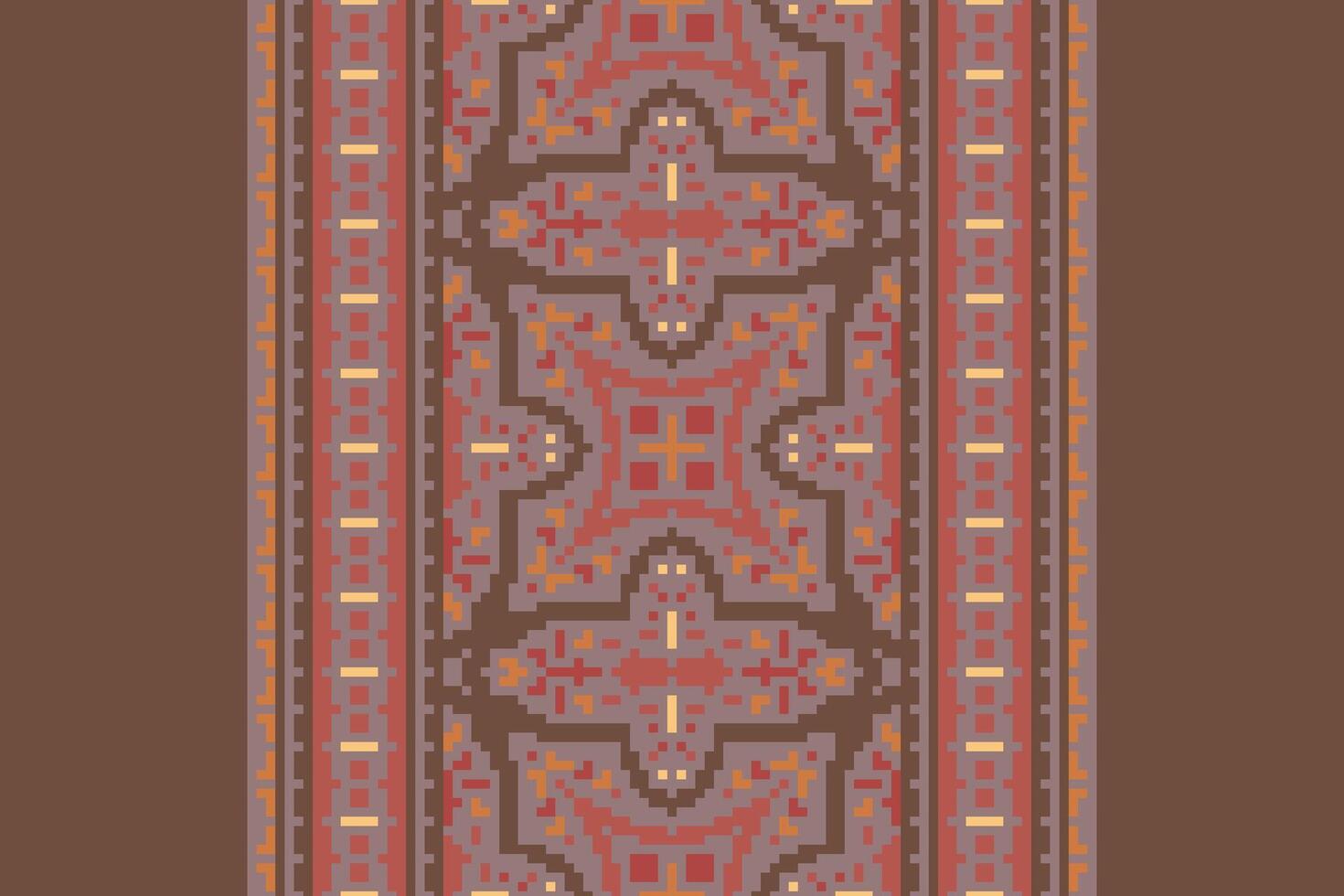 Pixel Cross Stitch pattern with Floral Designs. Traditional cross stitch needlework. Geometric Ethnic pattern, Embroidery, Textile ornamentation, fabric, Hand stitched pattern, Cultural stitching vector