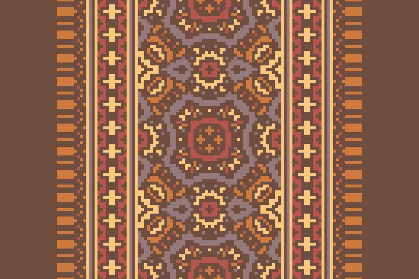 Pixel Cross Stitch pattern with Floral Designs. Traditional cross stitch needlework. Geometric Ethnic pattern, Embroidery, Textile ornamentation, fabric, Hand stitched pattern, Cultural stitching vector