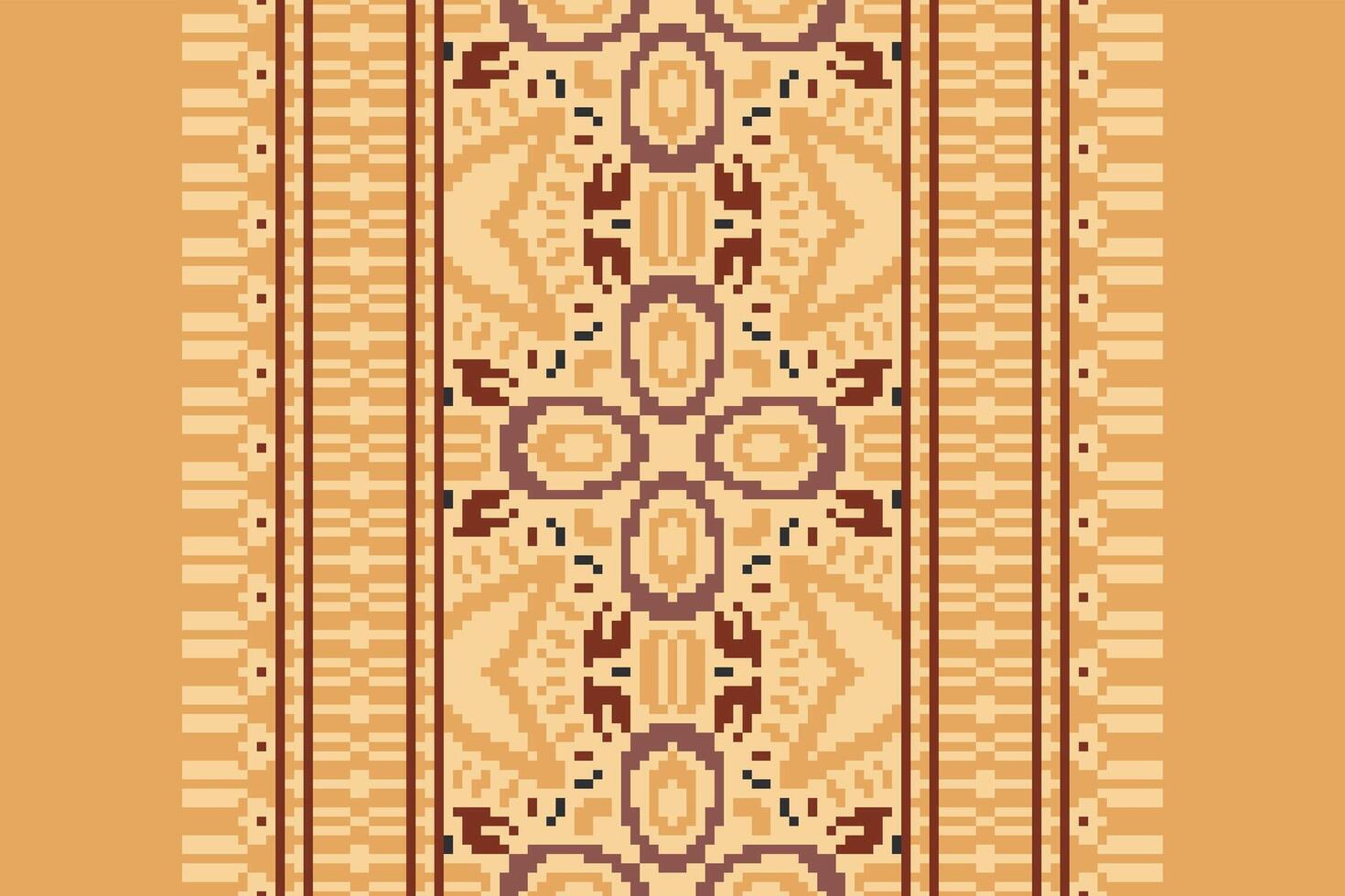 Pixel Cross Stitch pattern with Floral Designs. Traditional cross stitch needlework. Geometric Ethnic pattern, Embroidery, Textile ornamentation, fabric, Hand stitched pattern, Cultural stitching vector