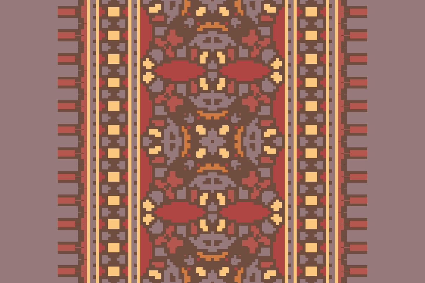 Pixel Cross Stitch pattern with Floral Designs. Traditional cross stitch needlework. Geometric Ethnic pattern, Embroidery, Textile ornamentation, fabric, Hand stitched pattern, Cultural stitching vector