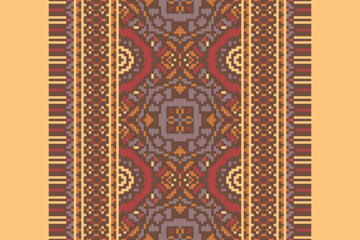 Pixel Cross Stitch pattern with Floral Designs. Traditional cross stitch needlework. Geometric Ethnic pattern, Embroidery, Textile ornamentation, fabric, Hand stitched pattern, Cultural stitching vector