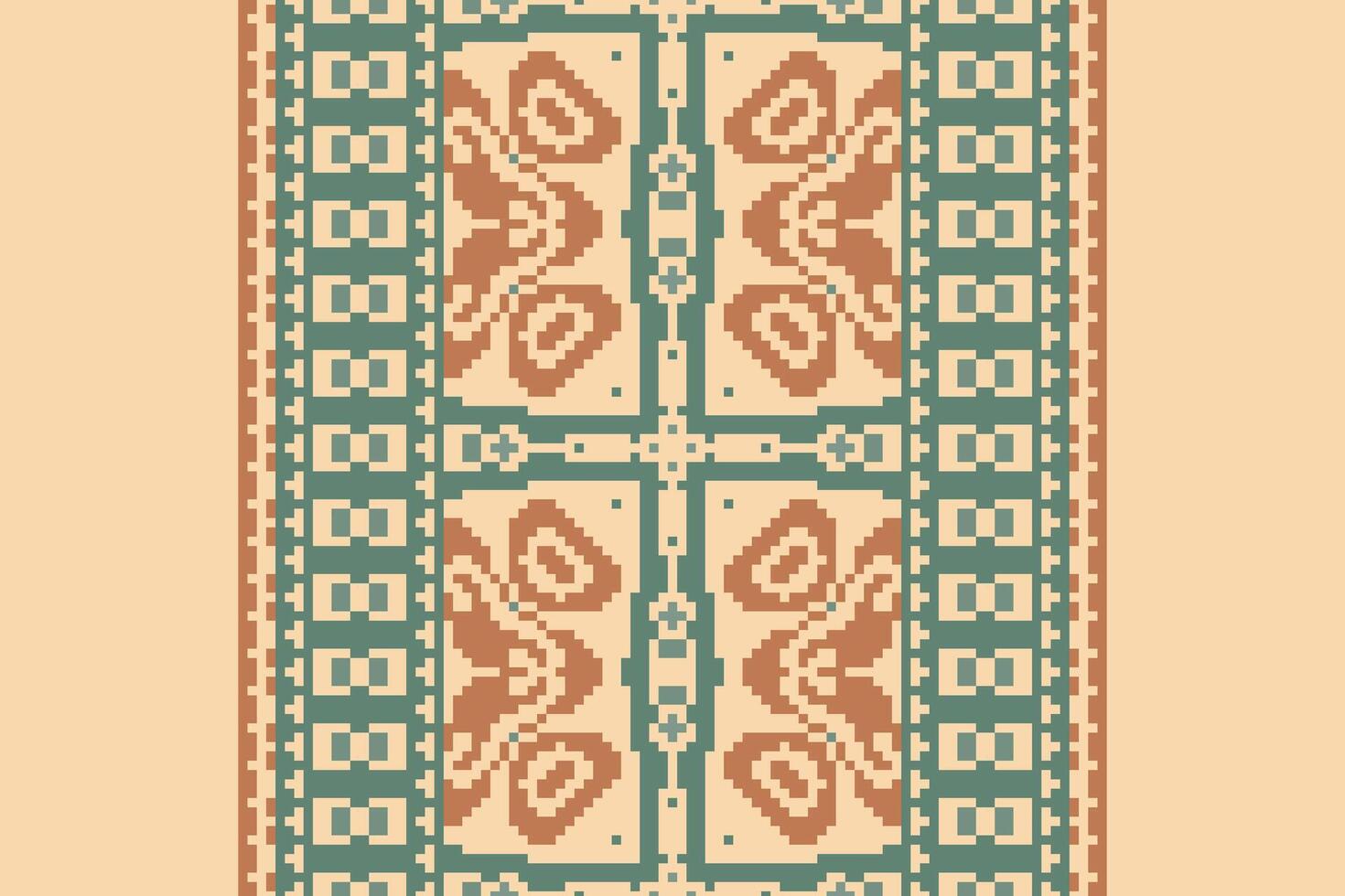 Pixel Cross Stitch pattern with Floral Designs. Traditional cross stitch needlework. Geometric Ethnic pattern, Embroidery, Textile ornamentation, fabric, Hand stitched pattern, Cultural stitching vector