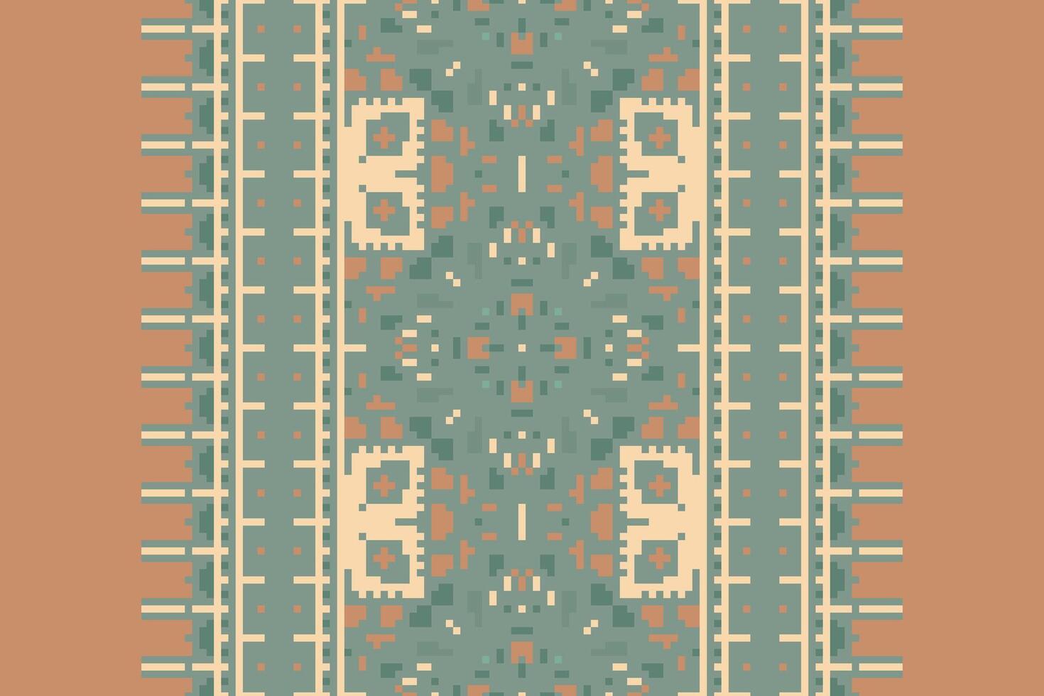 Pixel Cross Stitch pattern with Floral Designs. Traditional cross stitch needlework. Geometric Ethnic pattern, Embroidery, Textile ornamentation, fabric, Hand stitched pattern, Cultural stitching vector