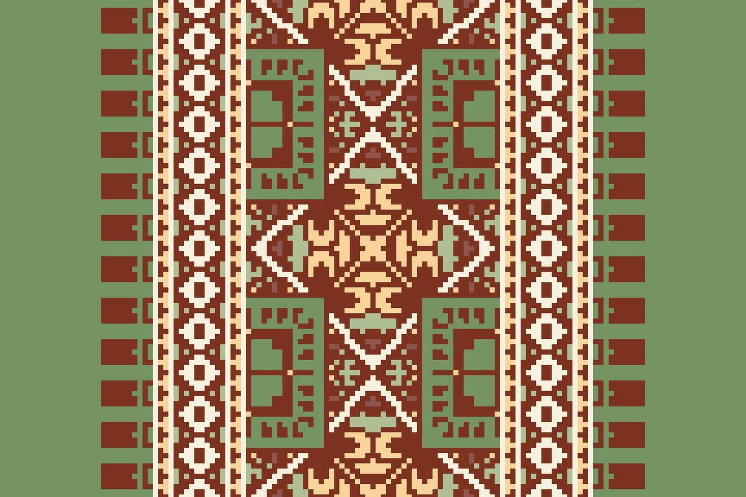 Pixel Cross Stitch pattern with Floral Designs. Traditional cross stitch needlework. Geometric Ethnic pattern, Embroidery, Textile ornamentation, fabric, Hand stitched pattern, Cultural stitching vector