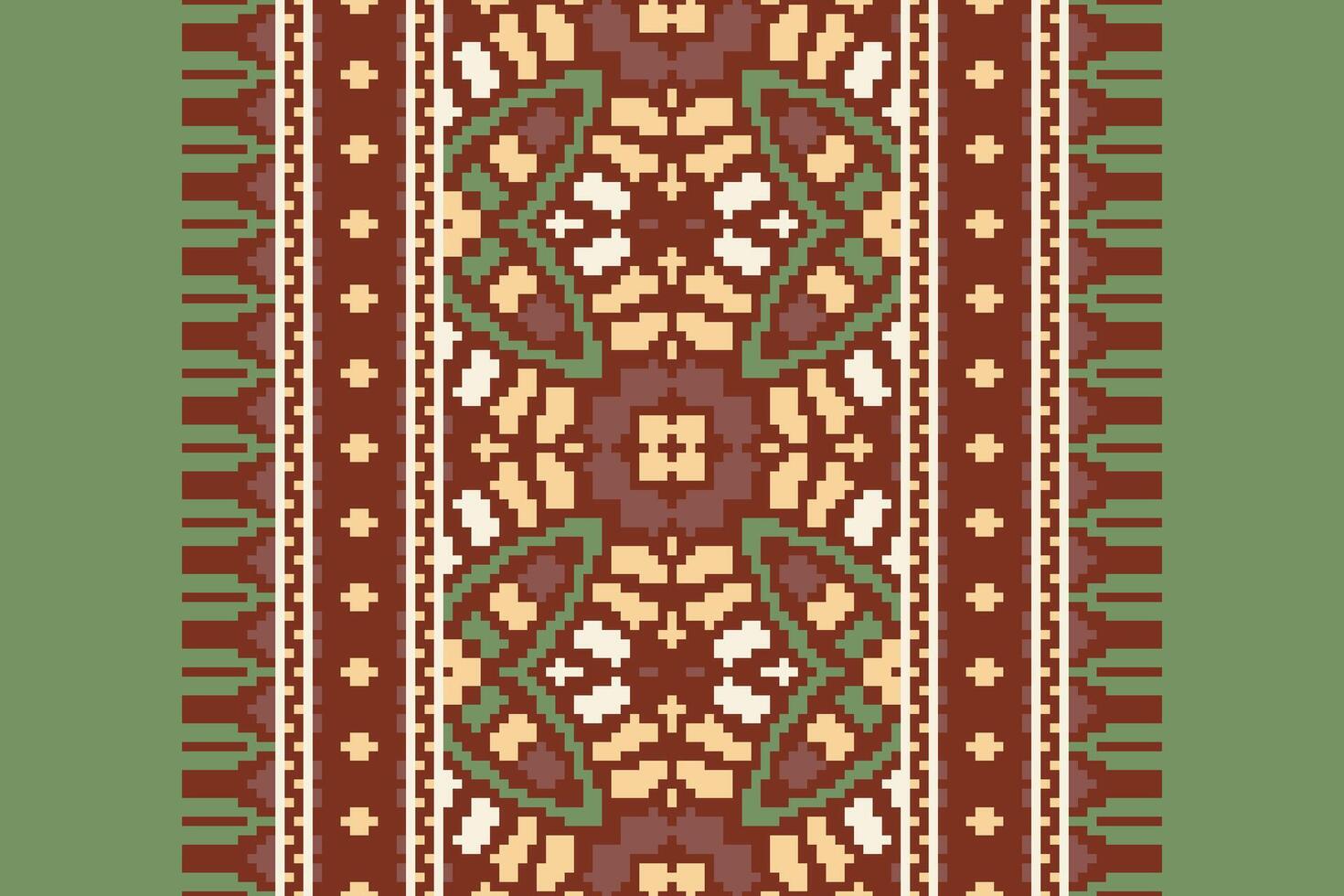 Pixel Cross Stitch pattern with Floral Designs. Traditional cross stitch needlework. Geometric Ethnic pattern, Embroidery, Textile ornamentation, fabric, Hand stitched pattern, Cultural stitching vector