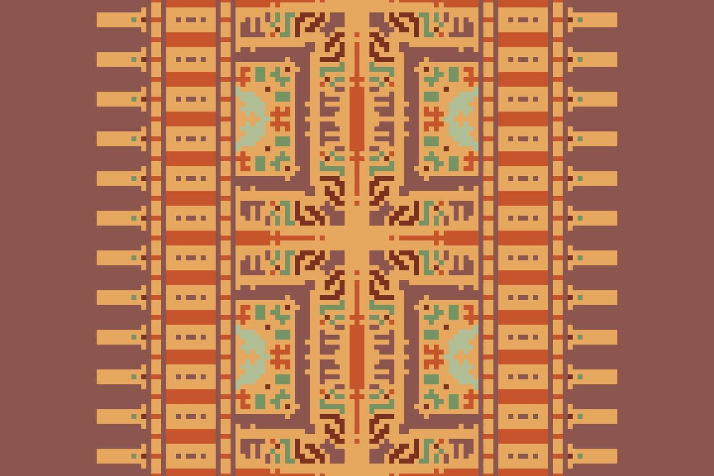 Pixel Cross Stitch pattern with Floral Designs. Traditional cross stitch needlework. Geometric Ethnic pattern, Embroidery, Textile ornamentation, fabric, Hand stitched pattern, Cultural stitching vector