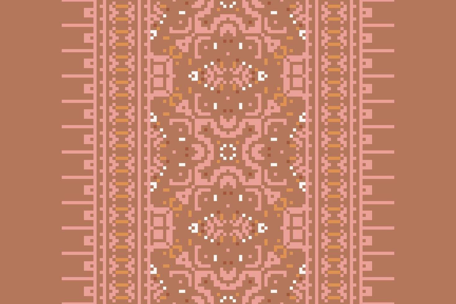 Pixel Cross Stitch pattern with Floral Designs. Traditional cross stitch needlework. Geometric Ethnic pattern, Embroidery, Textile ornamentation, fabric, Hand stitched pattern, Cultural stitching vector