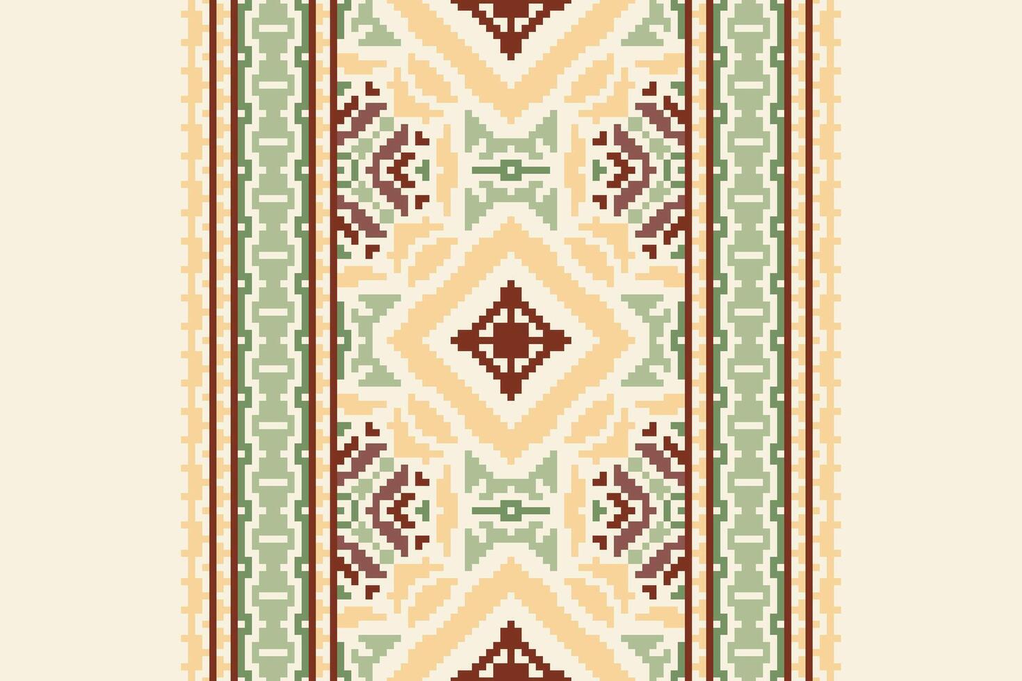 Pixel Cross Stitch pattern with Floral Designs. Traditional cross stitch needlework. Geometric Ethnic pattern, Embroidery, Textile ornamentation, fabric, Hand stitched pattern, Cultural stitching vector