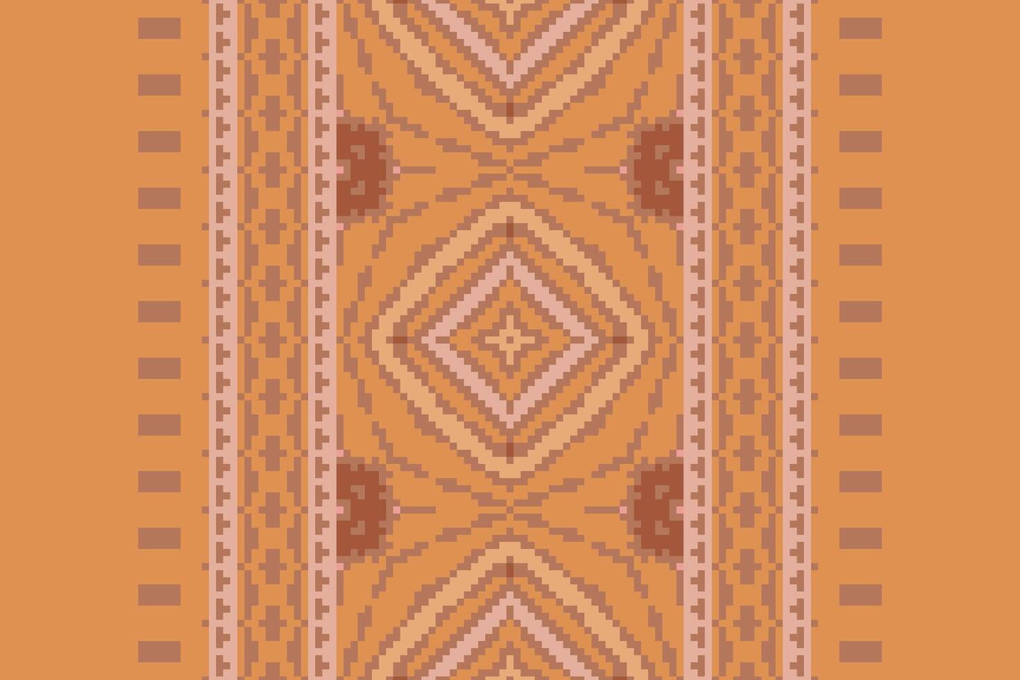 Pixel Cross Stitch pattern with Floral Designs. Traditional cross stitch needlework. Geometric Ethnic pattern, Embroidery, Textile ornamentation, fabric, Hand stitched pattern, Cultural stitching vector