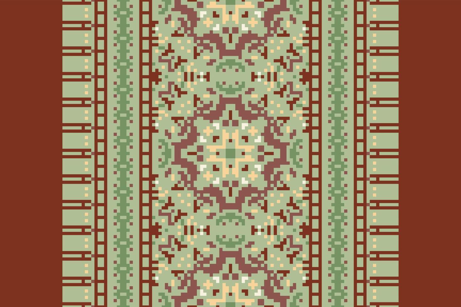 Pixel Cross Stitch pattern with Floral Designs. Traditional cross stitch needlework. Geometric Ethnic pattern, Embroidery, Textile ornamentation, fabric, Hand stitched pattern, Cultural stitching vector