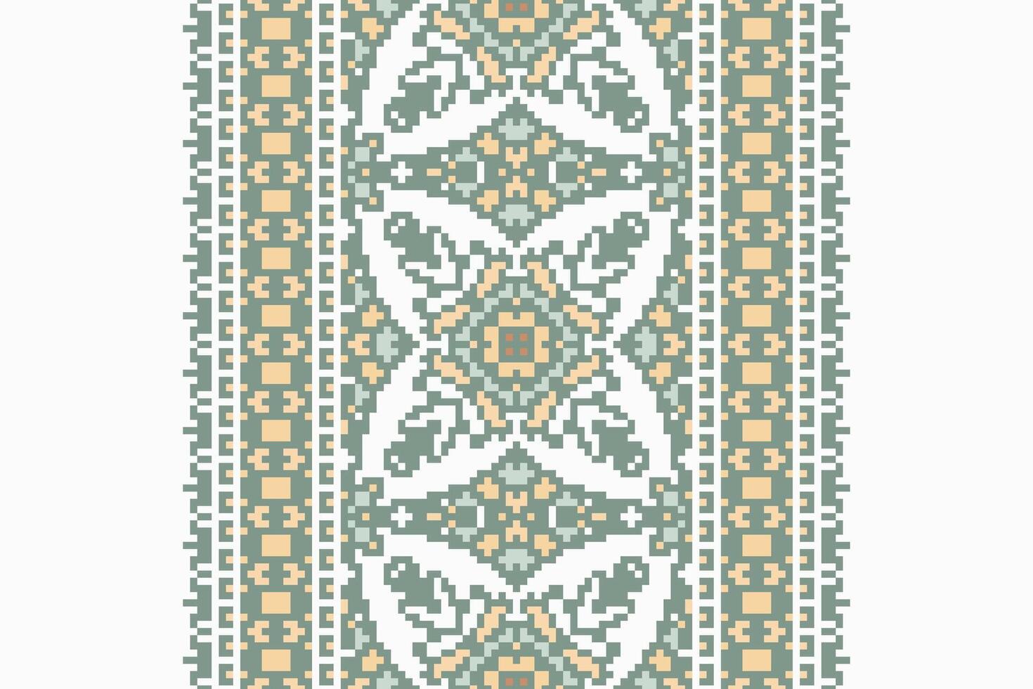 Pixel Cross Stitch pattern with Floral Designs. Traditional cross stitch needlework. Geometric Ethnic pattern, Embroidery, Textile ornamentation, fabric, Hand stitched pattern, Cultural stitching vector